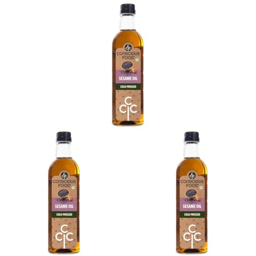 Image of Conscious Food Cold Pressed Sesame oil | 500 ml | Gingelly Oil | Natural | Black Sesame Oil | Unrefined Til Oil | Chemical-Free (Pack of 3)