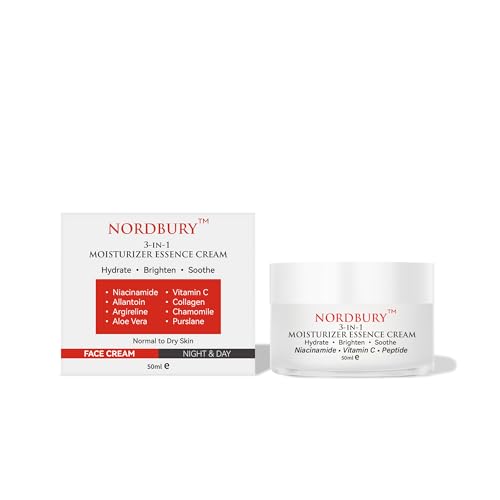 Nordbury Moisturizer Essence Cream – Lightweight Hydrating Face Cream with Niacinamide, Vitamin C & Allantoin – Hydrate, Brighten, Smooth & Strengthen Skin Barrier – Daily Facial Moisture Care – 50ml