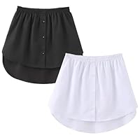 OBBUE Women's 2 Pcs Mini Adjustable Shirt Extender Removable Layering Half Length Underskirt with Buttons White And Black XX-Large