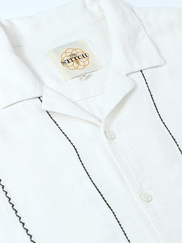 Image of StitchX Men's Half Sleeve Textured Cotton Contrast Stitch Detail Shirt