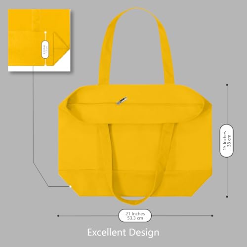 Image of TOPDesign 1-Pack Canvas Tote Bags with an External Pocket, Reusable Grocery Shopping Bags, Top Zipper Closure, Daily Essentials (Yellow)