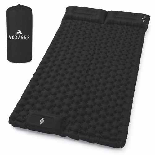 Voyager - Double Sleeping Pad - Ergonomic Design - Durable 40D Nylon + TPU - Easy Inflation/Deflation - Compact & Lightweight - Ideal for Camping Hiking and Outdoor Adventures - Black