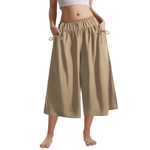 eoeioa Lounge Cropped Pants for Women Ruched Crop Elastic High Waisted Palazzo Pants Lounge Wide Leg Pant with Pockets3