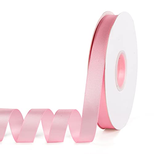 YBLANDEG Satin Ribbon Solid Color Light Pink 5/8 inches X 50 Yards,Double Faced Polyester Fabric Ribbon for Gifts Wrapping, Wedding, Party, Hair, Crafts, Bows, DIY Decor Ornaments
