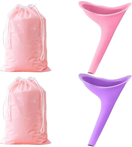 LIJIXI 2 PCS Portable Female Urination Device Reusable Silicone Female Urinal Standing Up Includes Waterproof Bag Portable Urinal for Women for Travel Outdoor Camping Hiking