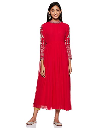 Image of Women's Faux Crepe A-Line Kurti(ALC4008N Peach Large)