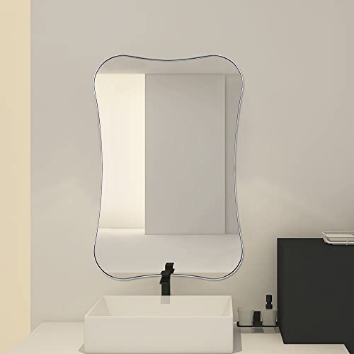 Teebarn Irregular Bathroom Mirror For Wall 20X30 Chrome Soap Shape Mirror Stainless Steel Metal Frame Vanity Mirror For Bathroom Living Room Bedroom Entryway Hangs Vertical&Horizontal #TOP3