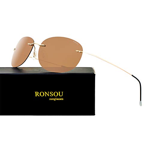 Image of RONSOU Ultralight Rimless Polarized Sunglasses for Men Women Vintage Titanium Frameless Colorful Fashion Shades