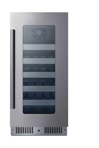 Summit 15” Wine Cellar, Built in Wine Refrigerator, 20 Bottle Capacity, Single Zone Wine Cellar, Stainless Steel & Glass- CL155WC1 (Right Hand Door, Stainless Steel)