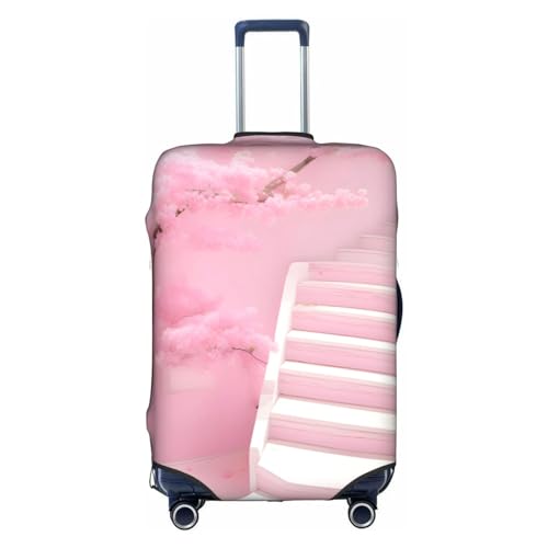 Cherry Blossom White Staircase Luggage Cover, Suitcase Protector,%Trolley Case Cover For Medium Luggage, Suitcase Protector.