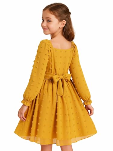 HILEELANG Girls Long Sleeve Princess Party Dress-Bow Tie Tulle Skirt Kids Holiday Birthday Wedding Outfit Ages 6-12