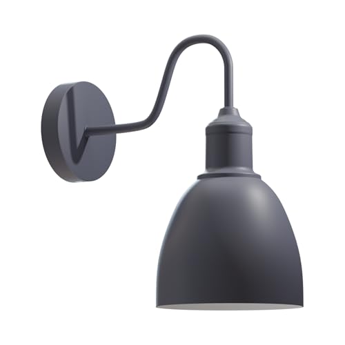 Image of LEDSone Industrial Wall Light Swan Neck Metal Arm 15cm Width Black Shade E27 Sconce Set Light Fixture for Living Room Outdoor Dining Room Kitchen. (Grey)