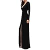 Vivicastle Women's USA Sexy Long Sleeve Tulip Wrap Slit Front Full Long Maxi Dress (Large, Black)