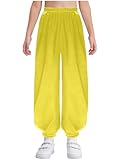 Agoky Pantalones Bombachos para Danza del Vientre Niña Pantalón Tribales De Satén Pantalones Deportivos para Entrenamiento Yoga Amarillo 11-12 años