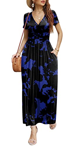Image of CATHY Maxi Dresses for Women Short Sleeve V-Neck Casual Long Summer Wrap Dress with Pockets