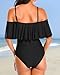Tempt Me Women's Black Off Shoulder One Piece Swimsuits Flounce Ruffle Bathing Suits M