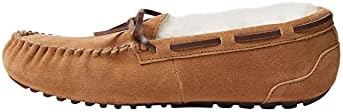 Dearfoams Women's Fireside Water Resistant Indoor/Outdoor Shearling Victoria Moccasin with Tie Slipper, Chestnut,8 | Image 4