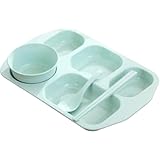 Marysea ランチ 部分プラッタ 深め 5つ仕切り 小麦 分割ディナー カフェ 業務用 業務用 バランスのとれた食事大人のための子供 食洗機対応 お手入れが簡単 ふたがある (ピンク,皿＋箸＋スプーン＋ボウル)