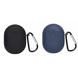2 Pack DAYJOY Soft Silicone Protective Case Cover Compatible with Xiaomi Redmi Airdots 3 Pro/Redmi Buds 3 Pro Earbuds, Protective Skin Sleeve with Key Chain (Black+Blue)