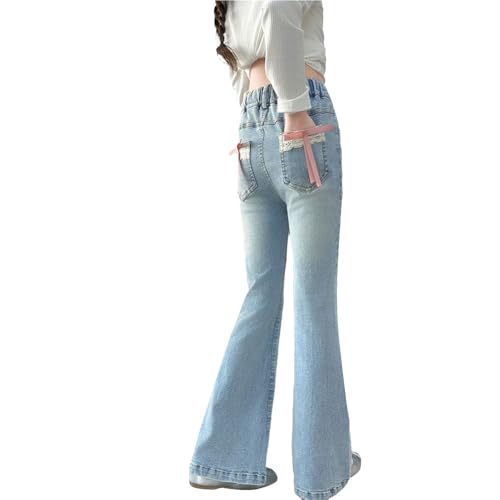 Girls Flare Jeans Bell Bottom Teen Denim Pants Flared Ripped Cute Bootcut Mid Rise Elastic Band Pockets 5-14 Years3