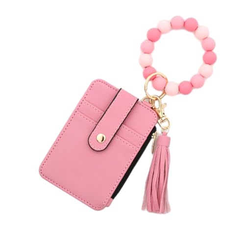 Roarrave Women's Boho Beaded Wallet, Boho Style Beaded Tassel Decor Keychain, Yum2000 𝗕𝗼𝗵𝗼 Wristlet, Fashionable Credit Card Holder Purse for Women (B4)