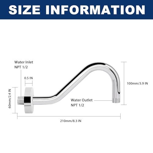NearMoon J Shaped Shower Extension Arm, Stainless Steel Shower Head Height Extender with Flange, Riser Pipe Design for Cozy Shower Experience, Standard 1/2" Connection (8 Inch, Chrome Finish) by NearMoon - Image 2