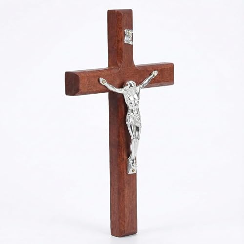Yxvyxymyxxg Wall Cross with Christ Figure - 20.2x11.5cm Handcrafted Wooden Crucifix, Platinum Finish & Alloy Figure, Religious Decor for Catholic Homes and Churches