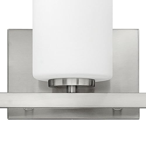 Image of Hinkley Kyra Medium Three Light Bathroom Vanity Fixture, Install Up /Down, Etched Opal Shades, Brushed Nickel