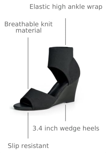 Image of Peep Toe Heels for Women Sexy 3 Inches Stiletto Heeled Sandals for Women Open Toe Wide Stretchy Knit Heel Sandal Booties Slip On Comfortable Dressy Shoes for Prom, Party and Work