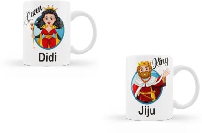 VOLTX DESIGN KING JIJU& QUEEN DIDI Printed CUPLE MUG Coffee (325 ml Ceramic Coffee Mug  (325 ml, Pack of 2)