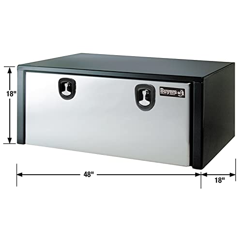 Image of Buyers Products 1702710 Underbody Truck Box, 18 x 18 x 48 - Black Powder-Coated Steel with Stainless Steel Door, Locking Compression Latch, 14 Ga Body, Flat or Underbody Mount - Made in USA