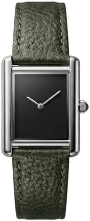 CILOA Watches for Men Unique Rectangle Relojes para Hombres Fashion Simple Analog Wrist Watch with Leather Strap, Green