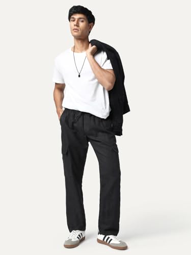 Image of Urbano Fashion Men's Straight Fit Linen Cargo Pants with 6 Pockets