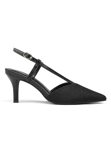 Image of Slingback Kitten Heels for Women Closed Pointed Toe Pumps Dress Shoes with Buckle Strap Comfortable Slip On Sandal Heels for Work Party Wedding