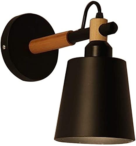 Cordless Wall Sconce ZHhome Wall Lamp,Modern Wall Lamp Living Room Bedroom Bedside Lamp Aisle European Creative Art Wooden Wall Lamp E27 Modern Minimalist (Color:Gray) (Color : Black)