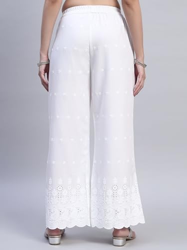 Image of SHOPPING QUEEN Women's Cotton Embroidered Chikankari Palazzo