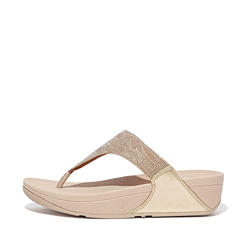 Fitflop Lulu Glitz Toe-post Sandals, Sandalias con cuña, Mujer, Platino, 38 EU