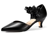Coutgo Womens Low Kitten Heels Dressy Shoes Comfortable Closed Toe Flower Slip on Formal Party Dance Heeled Pumps, Black, Size 9