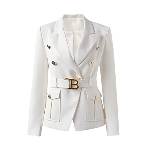 Alloaone Factory Customize Classic Style Office White Black Women Pocket Blazers With Blet