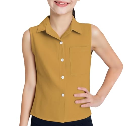 Girls Button-Down Sleeveless Blouse Teen Girl Casual Classic Collared Basic Shirts Kids Summer Fashion Solid Tank Tops
