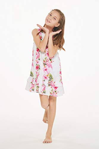 Girl Hawaiian Tank Ruffle Edge Dress in Pink Hibiscus Vine4