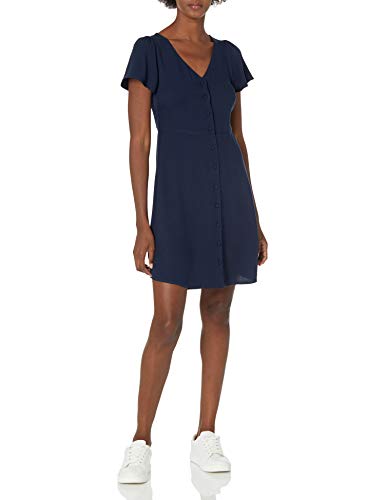 Amazon Brand - Goodthreads Women s Fluid Twill Button-Front Fit-and-Flare Dress, Navy, Small