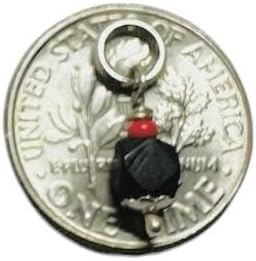 Sterling Silver 4mm Genuine Azabache Jet & Simulated Coral Charm