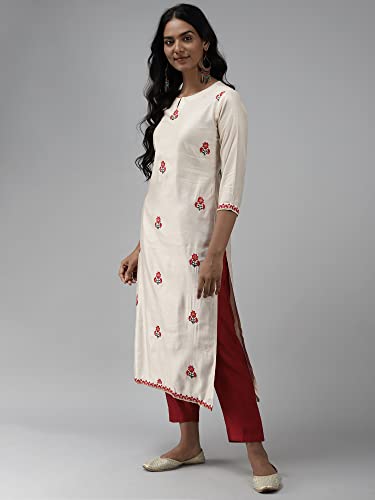Image of INDO ERA Women's Viscose Embroidered Straight Kurta with Pant & Dupatta Set (PRMDJ2445)