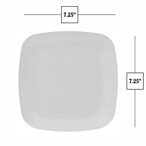 Bloomingoods Plastic Disposable Square Dessert Plates | 50-Pack 7.25 Inches White Appetizer/Salad Square Plates | Ideal For Weddings, Parties, Catering | Heavy Duty & Non Toxic #TOP4