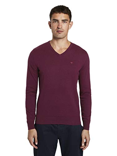 Tom Tailor Basic V-Neck Sudadera, 24250/Wine Red Melange, L para Hombre