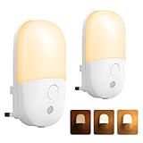 Baytion LED Night Light 2700K 2PCS, Night Lights with 3 Adjustable Brightness Modes Smart Light Sensor 0.5W Warm Yellow Light UK Plug Night Lamp for Bathroom Bedroom Staircase Kitchen(Ellipse)