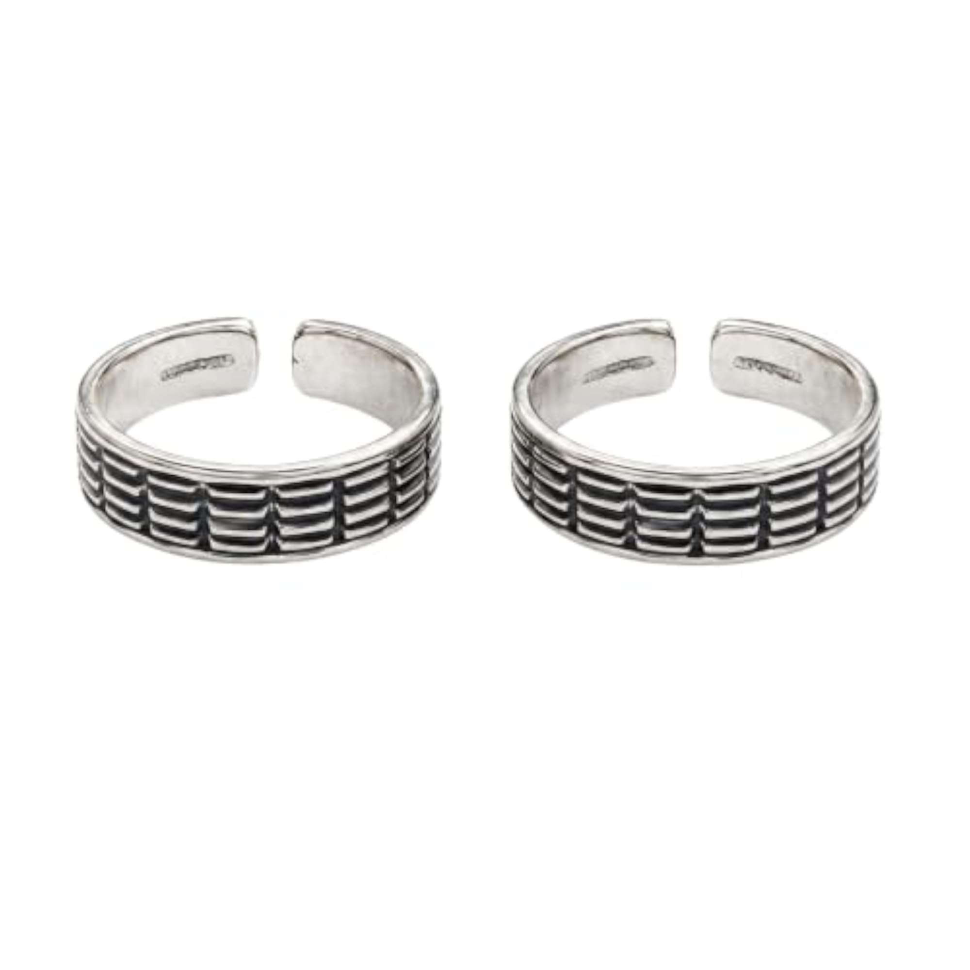 Women's 925 Sterling Silver Oxidized Textured Adjustable Toe Ring Pair