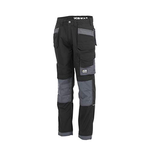 JCB Workwear D+IM/30 Trade Plus Rip Stop Trouser, Regular Leg, Size 30, Black/Grey