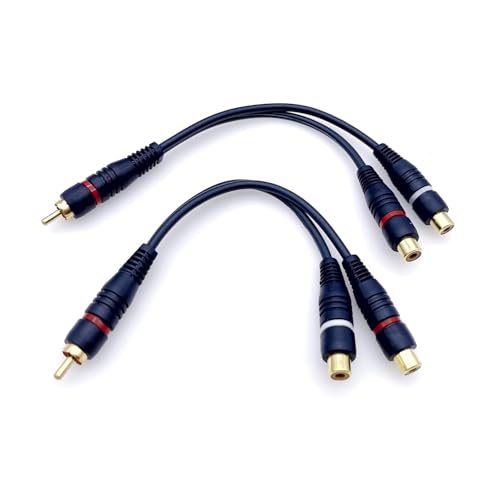JZK 2 Piezas cables divisores en Y de 20 cm, 1 conector rca macho a 2 conectores rca hembra para audio en casa, vídeo, av, cine en casa, amplificador de potencia, amplificador de tubo y altavoces